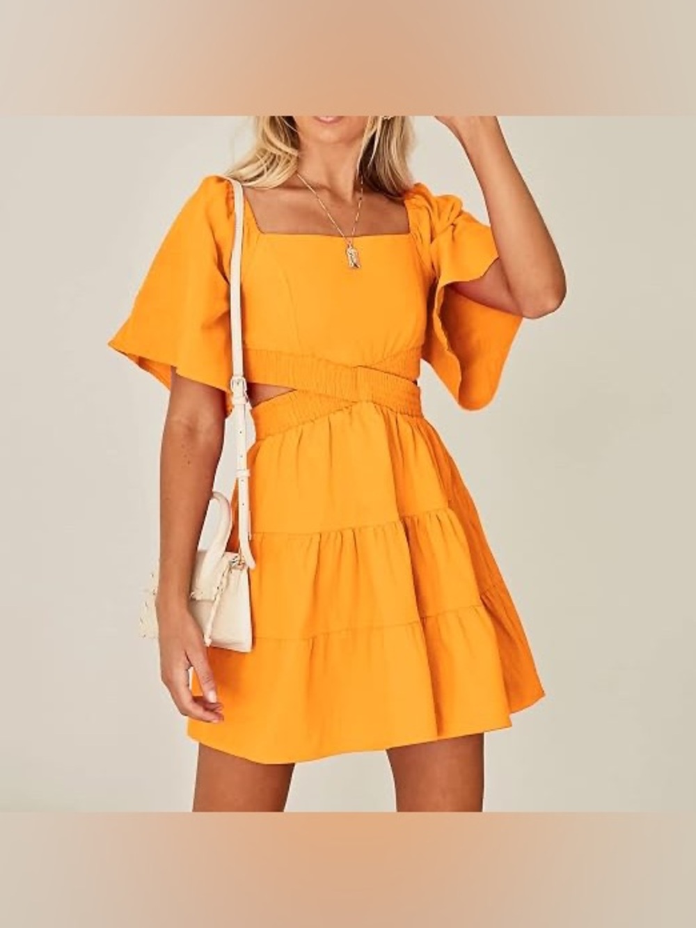 Shy Velvet NWT Orange Cutout Crossover Tiered Mini Dress Size S